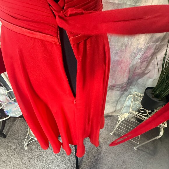 NEW๐Fiesta Fire Red Strapless Mini Cocktail - Party Chiffon Dress w/ Lace-Up - Picture 10 of 16